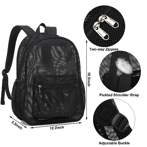 Fuyicat Black Mesh Backpack for Girls, Semi-Transparent School Bookbag See Through Beach Bags for Kids Women