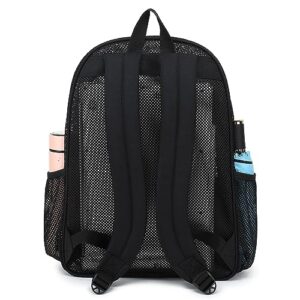 Fuyicat Black Mesh Backpack for Girls, Semi-Transparent School Bookbag See Through Beach Bags for Kids Women