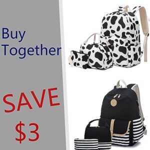 Lmeison Cow Print Backpack with Lunch Bag & Cute Backpack for Teen Girls with Lunch Bag