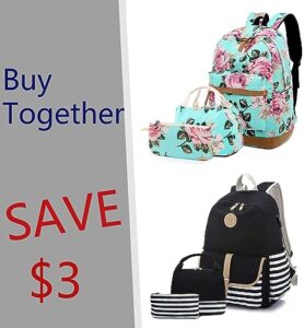 lmeison green floral backpack with lunch bag & cute backpack for teen girls