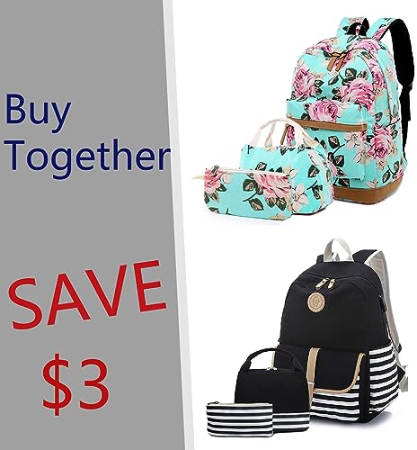 Lmeison Green Floral Backpack with Lunch Bag & Cute Backpack for Teen Girls