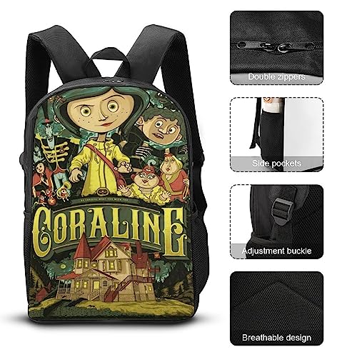 gscm Cora_line Unisex Anime Backpack 17 Inch Casual Laptop Daypack Cute Daily Bookbag Outdoor Bags for Travel Picnic