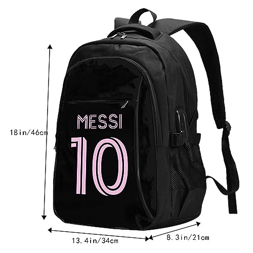 Elehuv Messi Soccer Fans 16IN Laptop Backpack Work College Computer Bag Travel Daypack With Usb Charging Port for Men Women