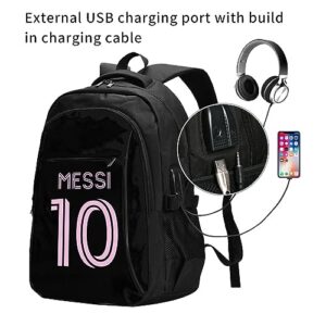 Elehuv Messi Soccer Fans 16IN Laptop Backpack Work College Computer Bag Travel Daypack With Usb Charging Port for Men Women