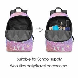 InterestPrint Customized Girls Bookbag with Lunch Bag, Personalized Glitter Butterfly Knapsack Backpack Custom Name Backpack and Lunch Box for Granddaughter Niece