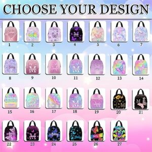 InterestPrint Customized Girls Bookbag with Lunch Bag, Personalized Glitter Butterfly Knapsack Backpack Custom Name Backpack and Lunch Box for Granddaughter Niece