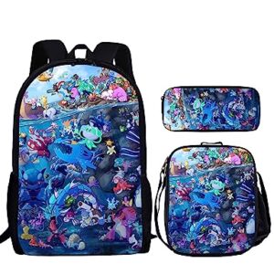 DOKERS 3PCS Lightweight Anime Backpack Set 17IN Cartoon Backpack with Lunch Bag and Pencil Case Color3