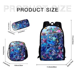 DOKERS 3PCS Lightweight Anime Backpack Set 17IN Cartoon Backpack with Lunch Bag and Pencil Case Color3