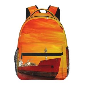 uniond silhouette of the tanker ship print backpack laptop bag cute lightweight casual daypack for men women