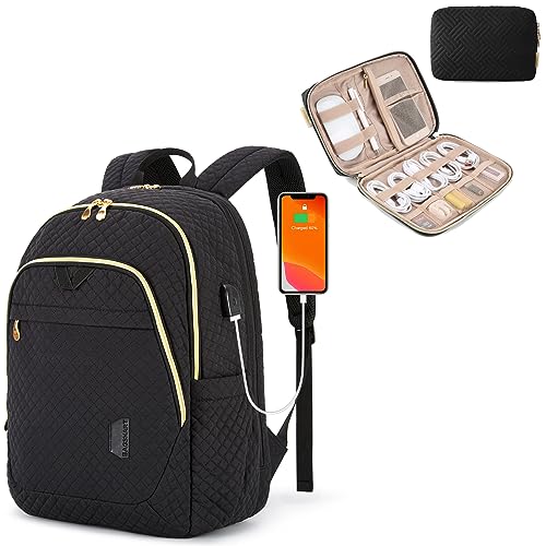 BAGSMART Backpack for Women & Electronics Organizer Set, College Must Haves, Travel Essentials for Women, Black