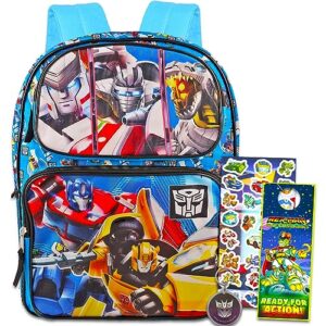 transformers backpack for boys 4-6 - bundle with transformers backpack, keychain, stickers, more | transformers school bag for kids