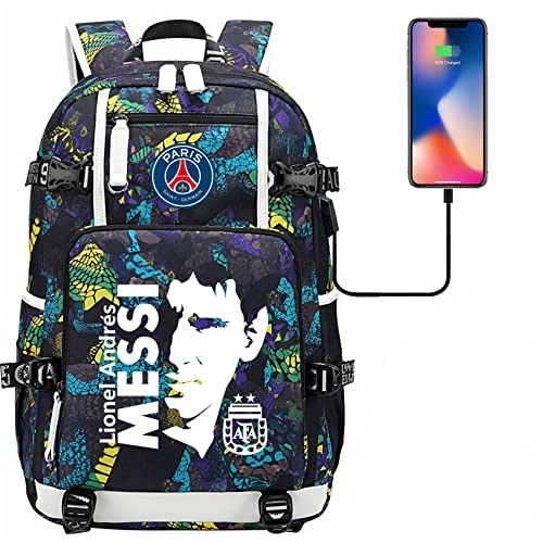 Waroost PSG Novelty Bagpack Messi Canvas Bookbag-Lightweight Large Knapsack with USB Charging Port for Travel,Outdoor