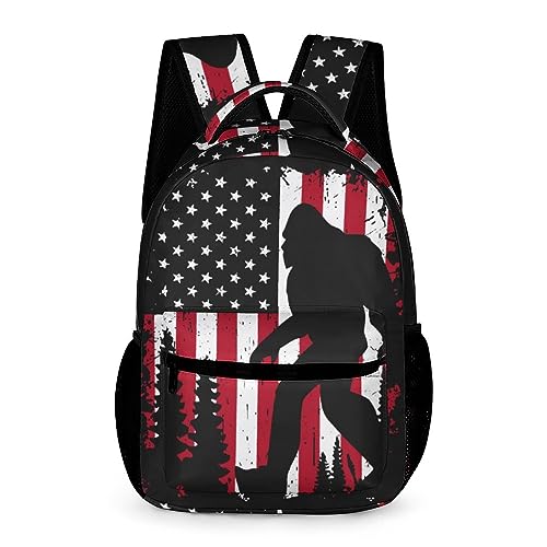 Bigfoot and American Flag Travel Laptop Backpack Durable Computer Bag Daypack for Men Women