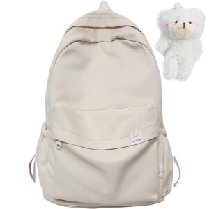 Malwe Difa Backpack, Difa Bear Backpack, Kawaii Solid Color Canvas Backpack Cute Aesthetic Large capacity Casual Rucksack (White)