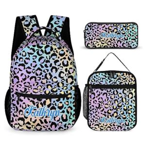 sanley personalized leopard print backpack set with name 3-in-1 backpack set with lunch bag pencil case custom cute leopard backpack set large capacity backpack,style 11