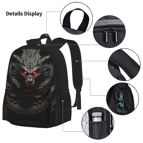 THIRTIMK Black Dragon Large Capacity Backpack 3 Pieces Set - Adjustable Straps, Lightweight For Work, Outdoor Activities