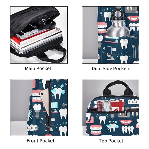 RIMENCH Big Backpack Travel, Or Work Bookbag Teeth Dental Seamless Pattern Laptop Daypacks