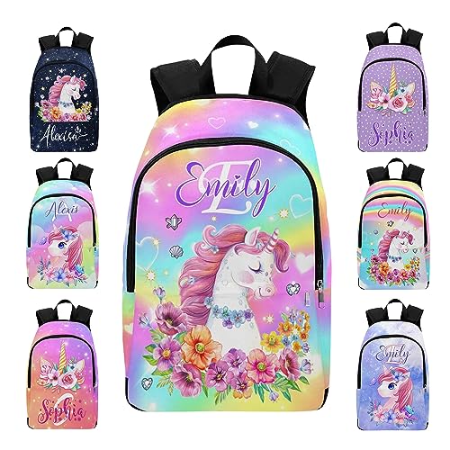 Custom Girls School Backpack with Name for Back School Gifts, Personalized Waterproof Girls Bookbag for Kids Middle School Students Bookbag Outdoor Daypack for Your Kids