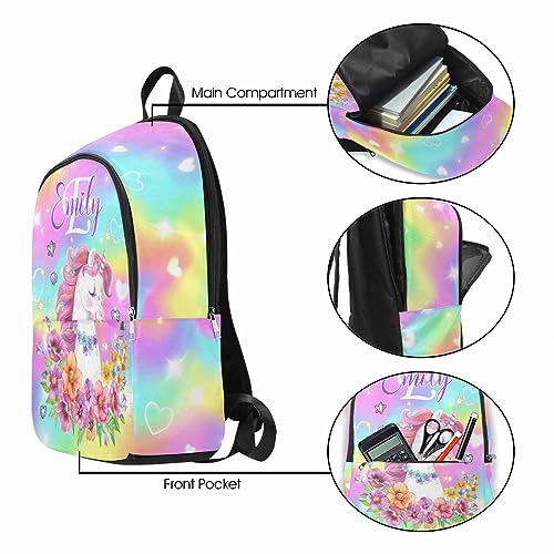 Custom Girls School Backpack with Name for Back School Gifts, Personalized Waterproof Girls Bookbag for Kids Middle School Students Bookbag Outdoor Daypack for Your Kids