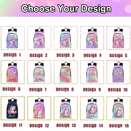 Custom Girls School Backpack with Name for Back School Gifts, Personalized Waterproof Girls Bookbag for Kids Middle School Students Bookbag Outdoor Daypack for Your Kids