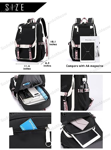 SodaMeow Anime Demon Backpack Rucksack Nezuko Backpack Slayer Bag Kimetsu no Yaiba with USB Charging Port, Free Keychain (Pink-Mitsuri)