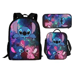 fnasfia kids bags anime backpack pencil case lunch bag 3 piece set cartoon backpack boys girls backpack 3d backpack