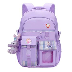 myyunhx backpack for girls 17inch large capacity girl school backpack for kid with plush cartoon pendant and decorative card (purple)