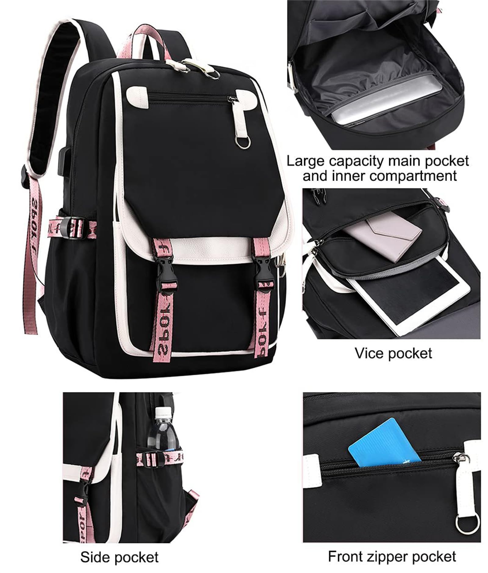 RICHSAIKOU Genshin Backpack Anime Impact Outdoor Dayback Cartoon Laptop Bag 21L Travel Bag with USB Charge Port Hutao Xiao (F)