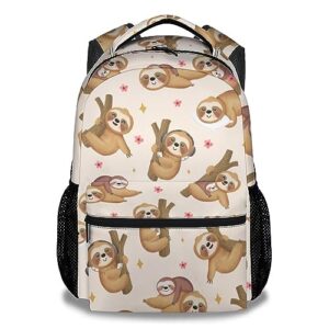 unikitty sloth backpack for girls boys, 16 inch brown backpacks for school, cute, large capacity bookbag for kids travel