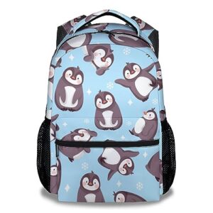 kaxvzer penguin backpack for girls, 16 inch blue backpacks for school, cute lightweight bookbag for kids