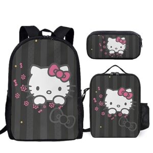 ehsdde 17 inch cute cartoon cat backpack casual travel backpacks with lunch bag pencil case box for women gift