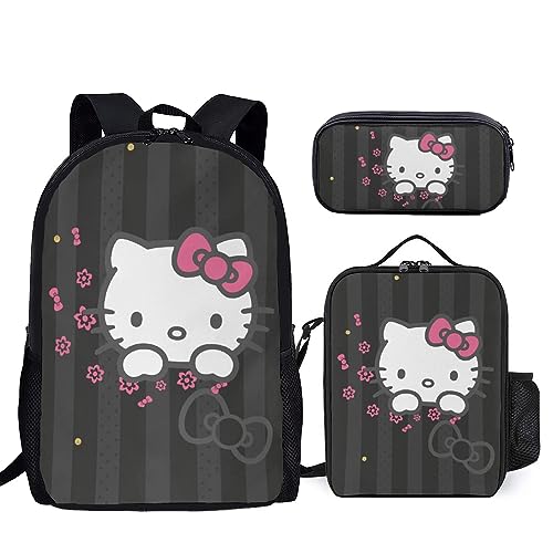 Ehsdde 17 Inch Cute Cartoon Cat Backpack Casual Travel Backpacks With Lunch Bag Pencil Case Box for Women Gift