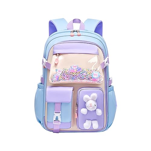 Wellhoope Kawaii Big Capacity Backpack Personalized Name Cute Aesthetic Backpack Bunny Outdoor Daypack Casual Travel Bag Laptop Backpack Pink Blue Black Purple Green