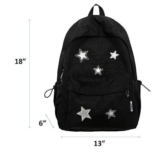 etnoreun Kawaii Backpack with Cute Accessories, Star Patterns, and Durable Nylon Material (Black 1)