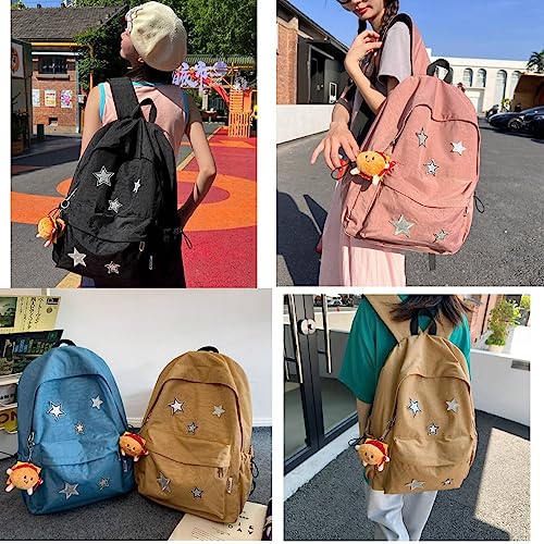 etnoreun Kawaii Backpack with Cute Accessories, Star Patterns, and Durable Nylon Material (Black 1)