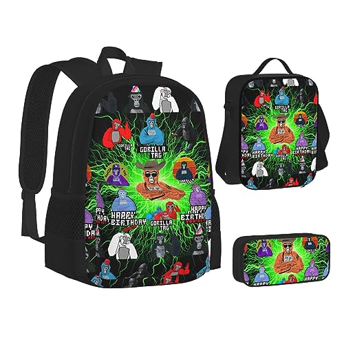 Moare Gorilla Tag Backpacks Set with Backpacks Lunch Bag Pencil Case Pencil Bag