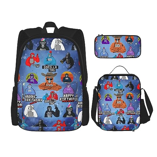 Moare Gorilla Tag Backpacks Set with Backpacks Lunch Bag Pencil Case Pencil Bag