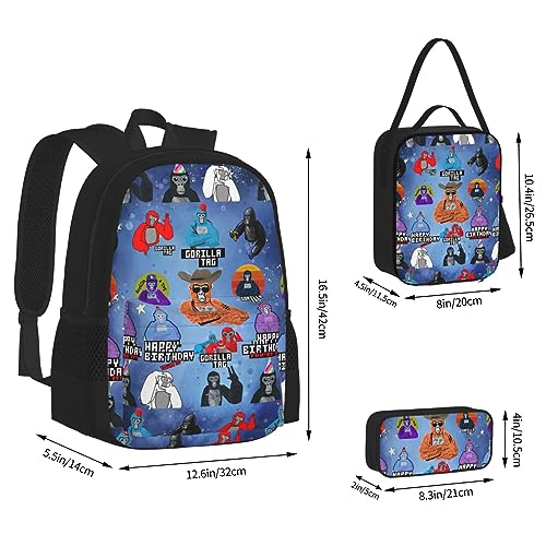 Moare Gorilla Tag Backpacks Set with Backpacks Lunch Bag Pencil Case Pencil Bag