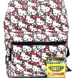 Hello Kitty 16" All Over Print Backpack with 24pk Crayola Crayons, School Bag for Kids with Adjustable Padded Shoulder Straps and Zipper Closure