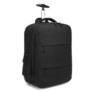 rolling backpack,travel backpack with wheels roller backpack wheeled laptop backpack business backpack carry on backpack flight approved fits 17 inch laptop backpack with wheels for women men-black