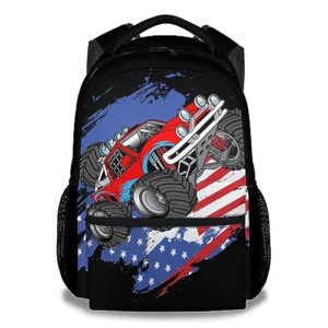 poshwrap truck school backpack for boys, 16 inch black backpacks for kids, durable cartoon bookbag for elementary