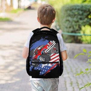 PoshWrap Truck School Backpack for Boys, 16 Inch Black Backpacks for Kids, Durable Cartoon Bookbag for Elementary