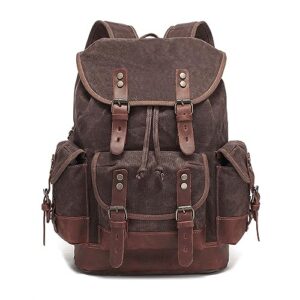 jahomieo vintage canvas leather backpack for men casual hiking rucksack 15.6" laptop backpacks