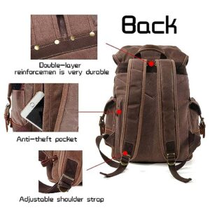 Jahomieo Vintage Canvas Leather Backpack for Men Casual Hiking Rucksack 15.6" Laptop Backpacks