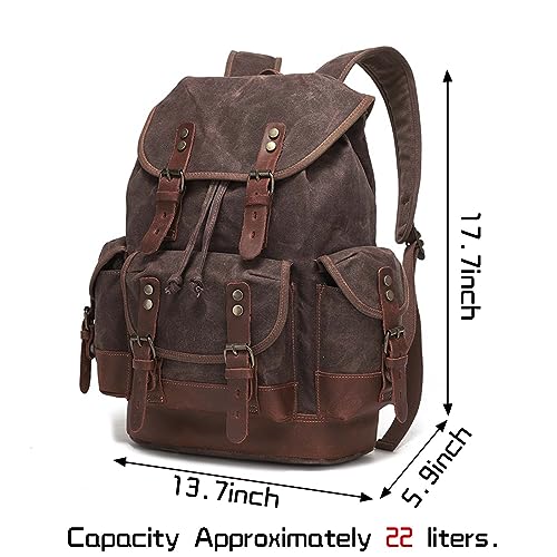 Jahomieo Vintage Canvas Leather Backpack for Men Casual Hiking Rucksack 15.6" Laptop Backpacks