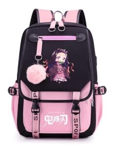 17" nezuko backpack tanjiro anime bag laptop backpacks daypack for women men (nezuko-pink)