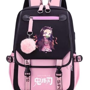 17" Nezuko Backpack Tanjiro Anime Bag Laptop Backpacks Daypack for Women Men (Nezuko-Pink)