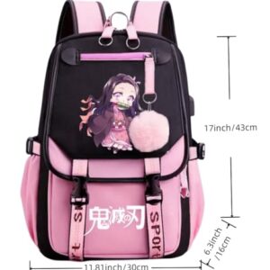 17" Nezuko Backpack Tanjiro Anime Bag Laptop Backpacks Daypack for Women Men (Nezuko-Pink)