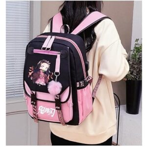 17" Nezuko Backpack Tanjiro Anime Bag Laptop Backpacks Daypack for Women Men (Nezuko-Pink)