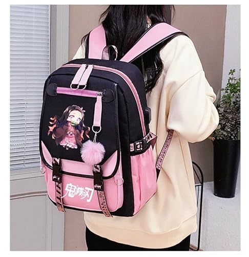 17" Nezuko Backpack Tanjiro Anime Bag Laptop Backpacks Daypack for Women Men (Nezuko-Pink)